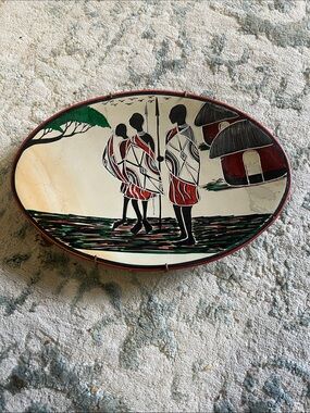 Hand-Painted African Tribal Wall Plate - Red, Black & Green. SOAPSTONE